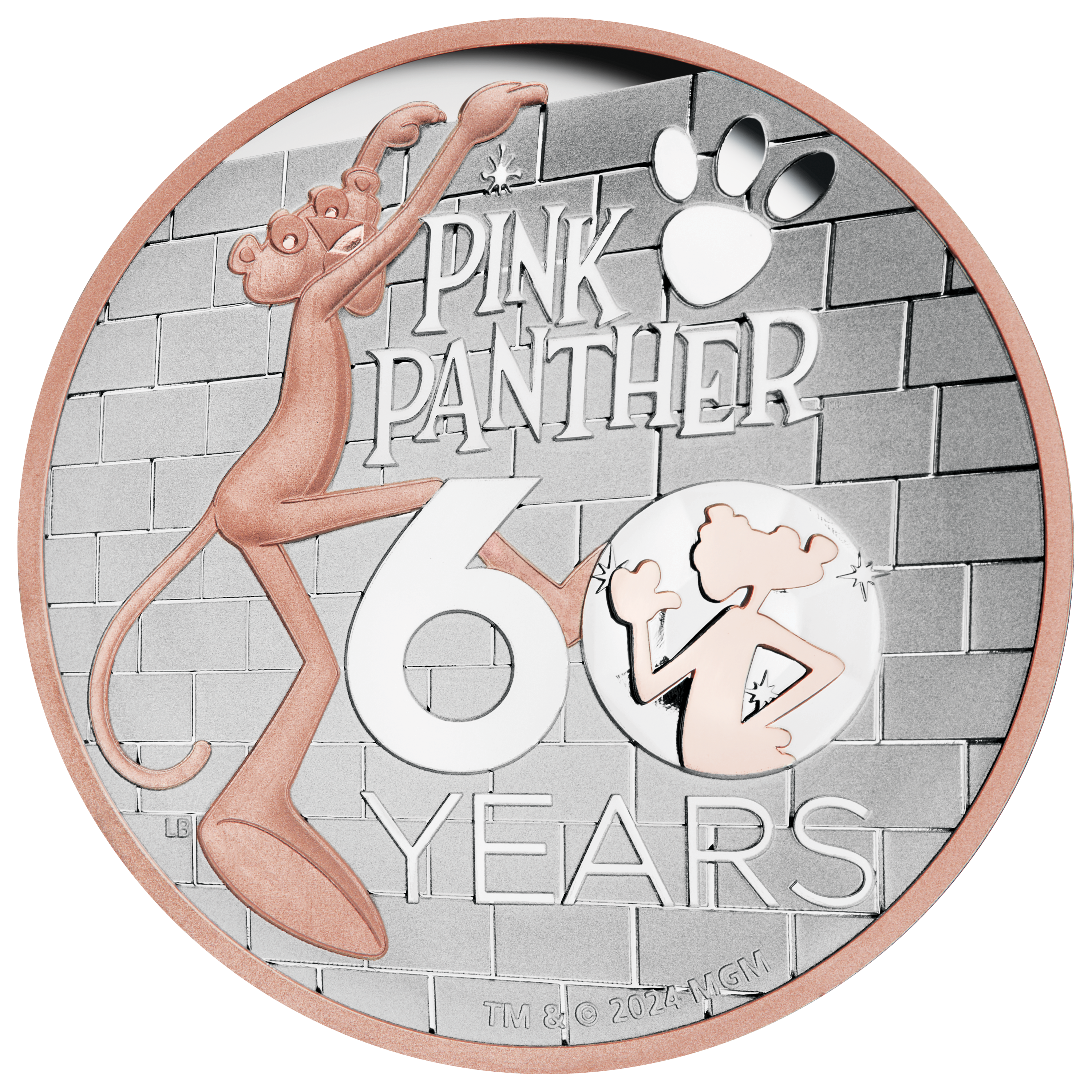 2024 The Pink Panther 60th Anniversary 5oz .9999 Pink Gilded Silver Proof High Relief Coin