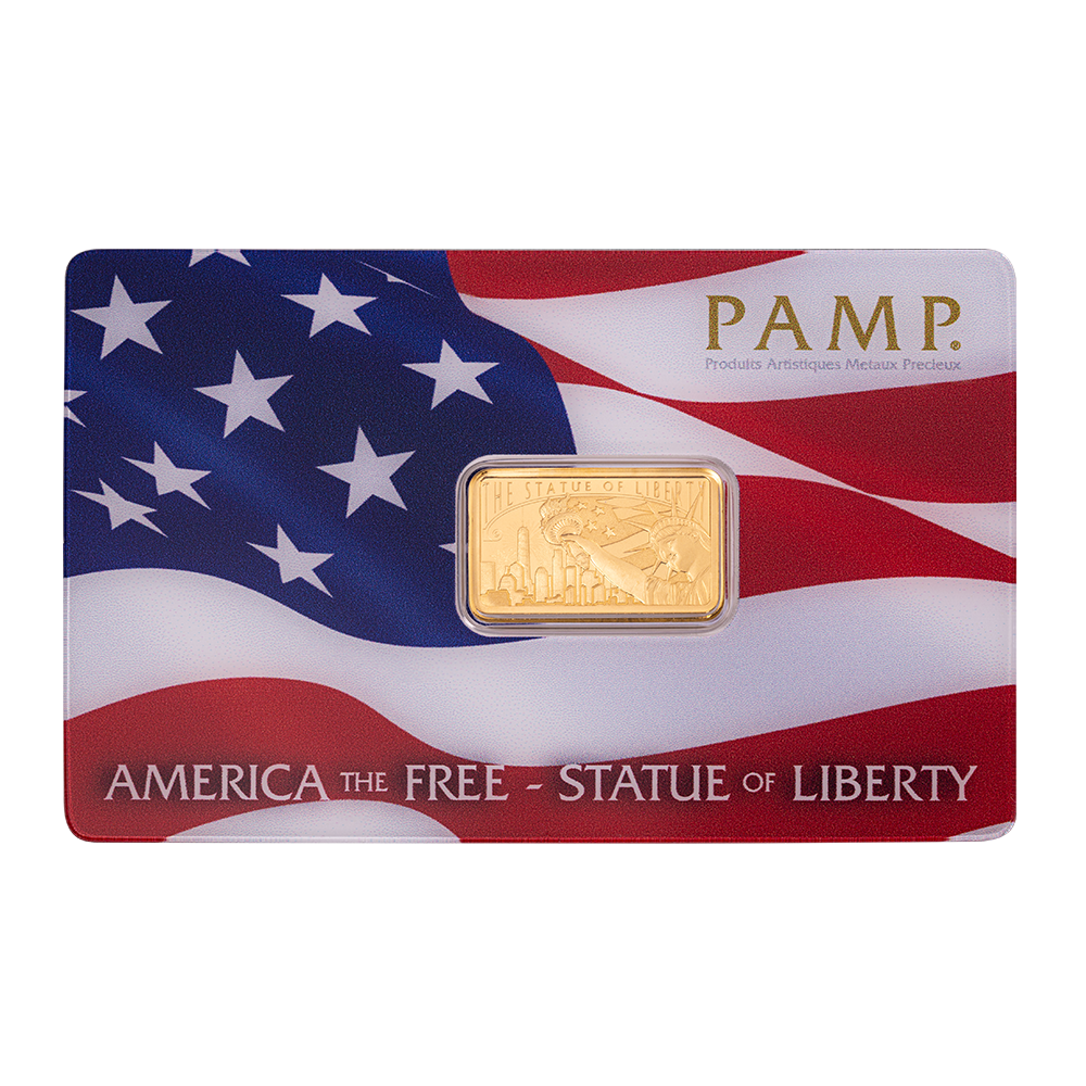 America the Free - Statue of Liberty 5g .9999 Gold Minted Bar