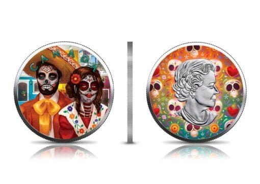 2022 dia de muertos - day of the dead maple leaf 1oz silver 3 coin set - glow in the dark
