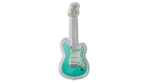 2022 fender stratocaster 1oz .9999 guitar shaped silver coin in surf green