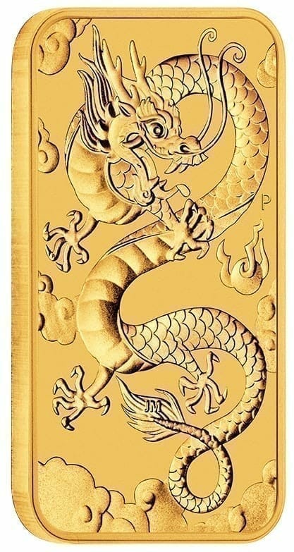 2019 dragon 1oz .9999 gold bullion rectangular coin