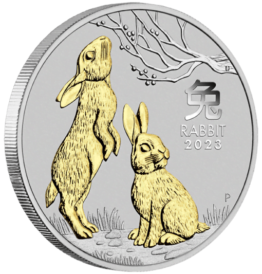 2023 year of the rabbit 1oz silver gilded coin - lunar series iii