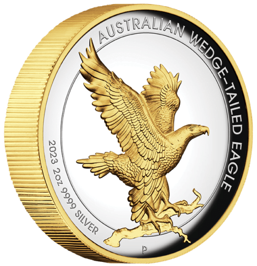 2023 australian wedge-tailed eagle 2oz silver proof high relief gilded coin