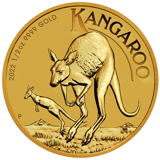 2022 australian kangaroo 1/2oz .9999 gold bullion coin