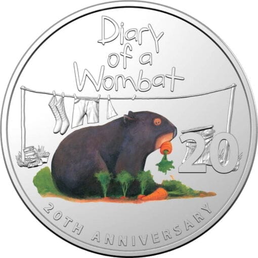 2022 20c 20th anniversary of diary of a wombat coloured coin in special edition book