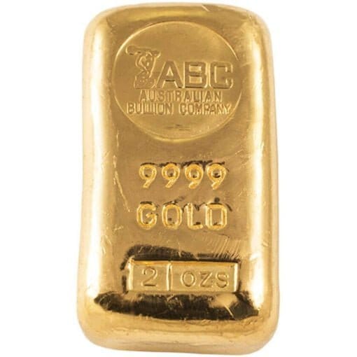 abc 2oz .9999 gold cast bullion bar