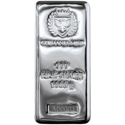 germania mint 1kg .999 silver cast bullion bar - 1 kilo