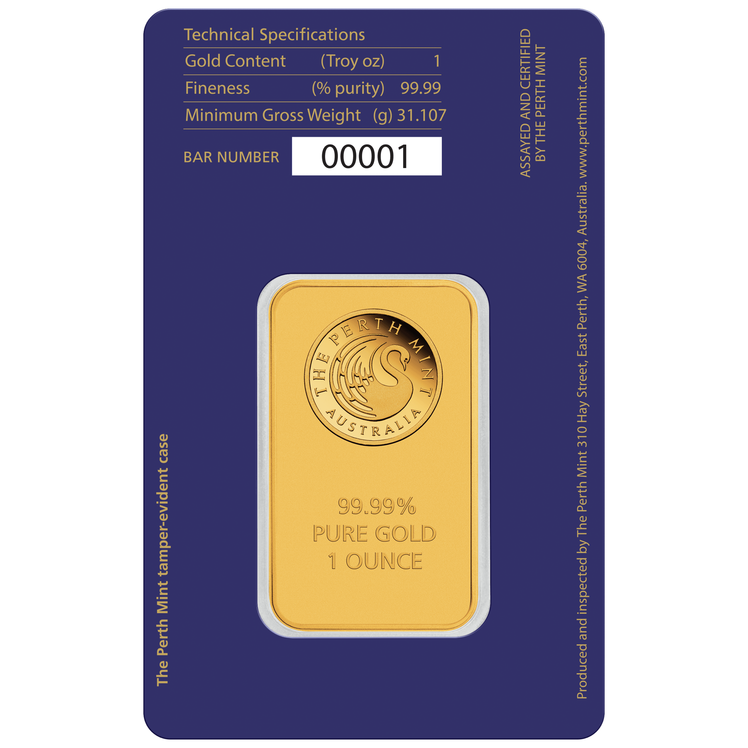 Perth Mint 1oz gold bar in assay card