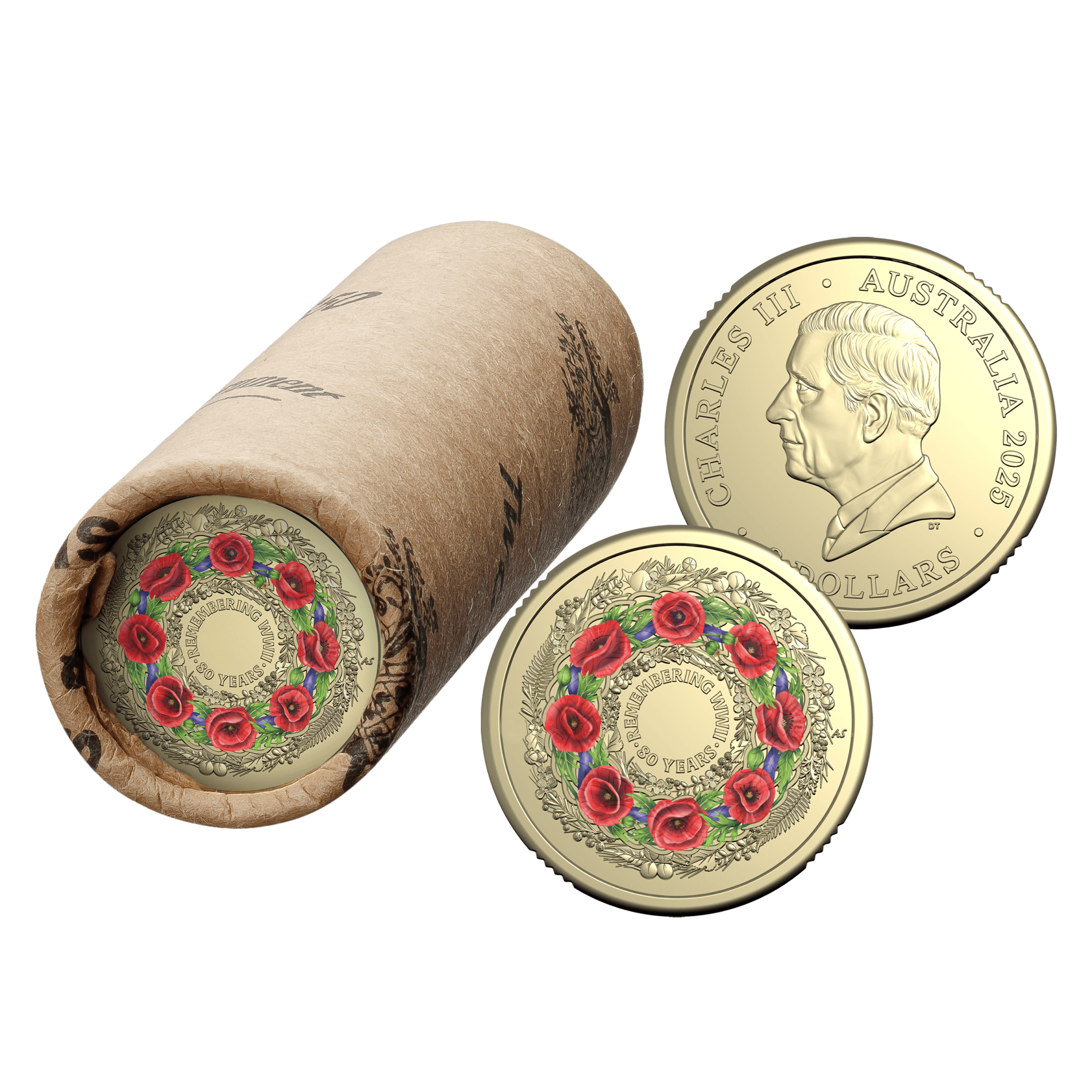 Australian commemorative coins with poppy wreath design