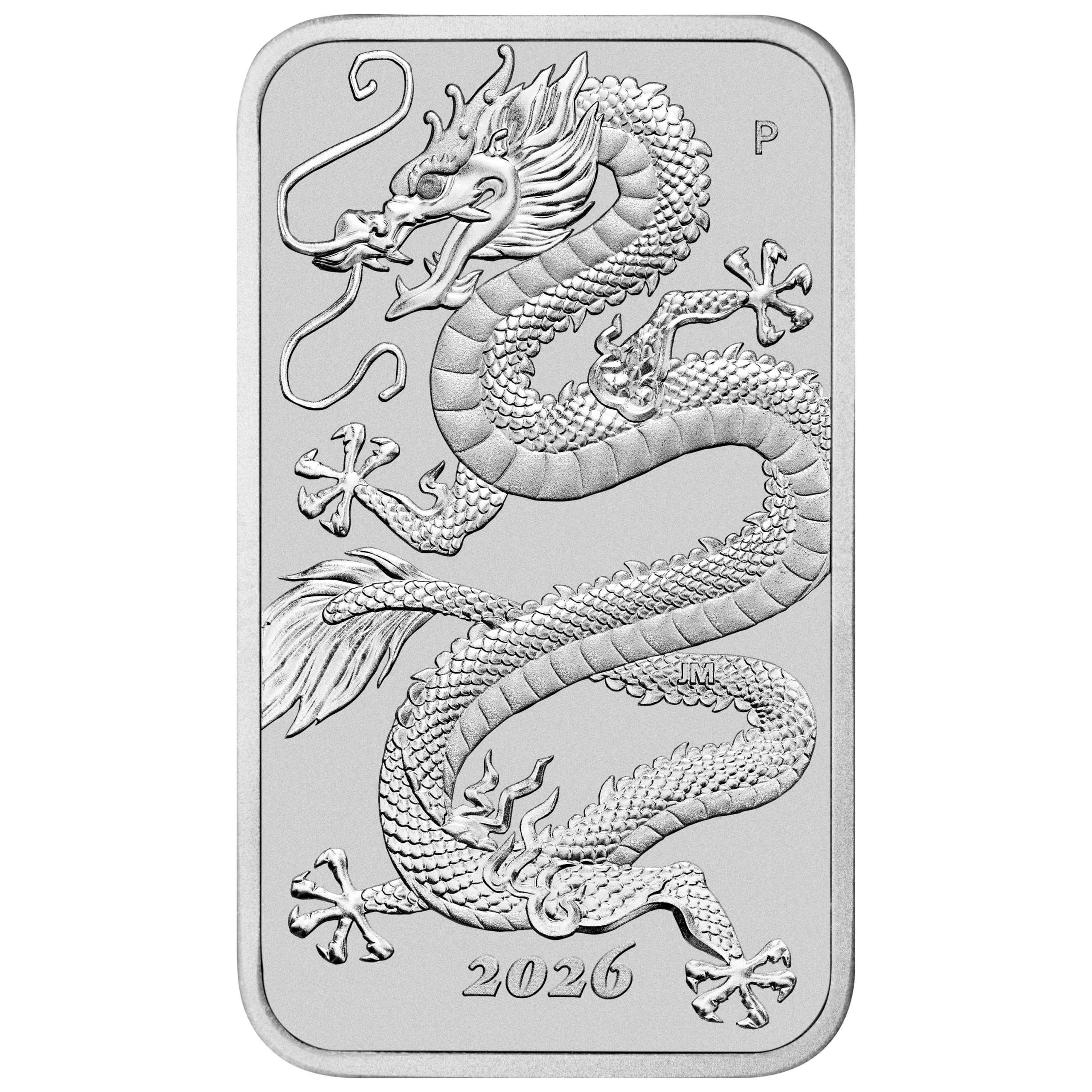 Silver bullion bar with engraved Chinese dragon