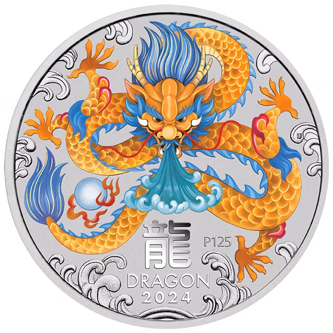2024 Year of the Dragon 1oz Silver Coin Orange