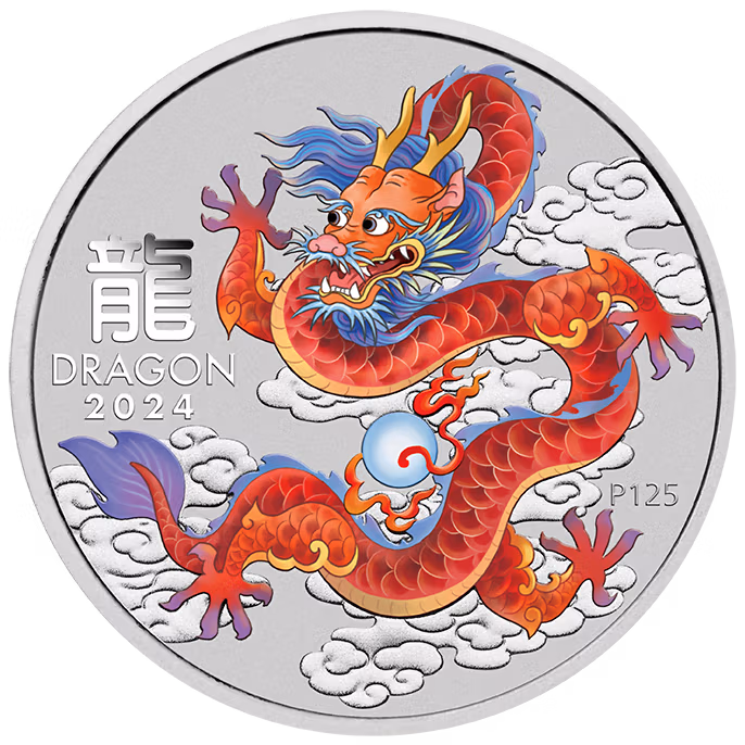 2024 Year of the Dragon 1oz Silver Coin Red