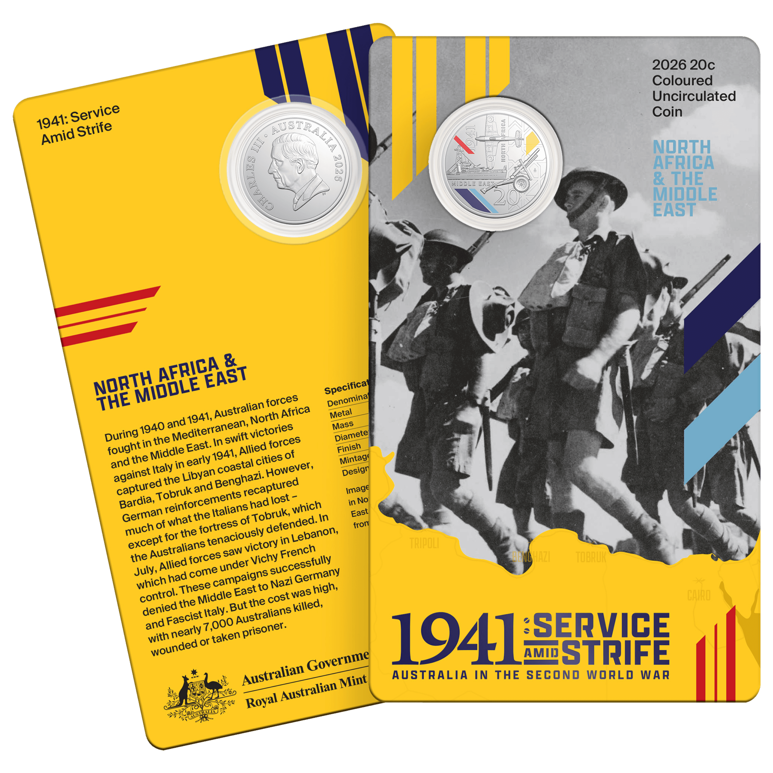 2026 coloured 20c WWII commemorative coin card
