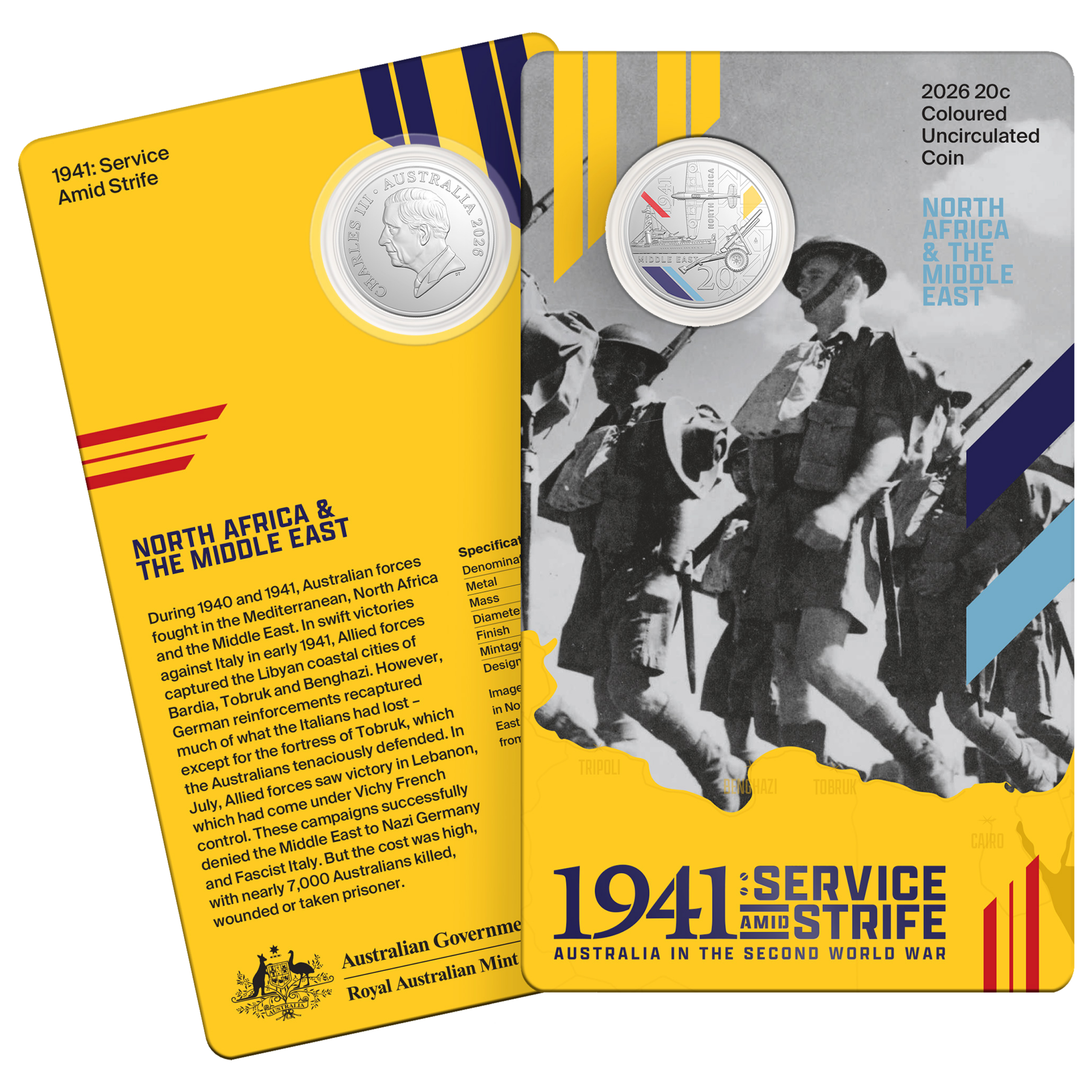 2026 coloured 20c WWII commemorative coin card