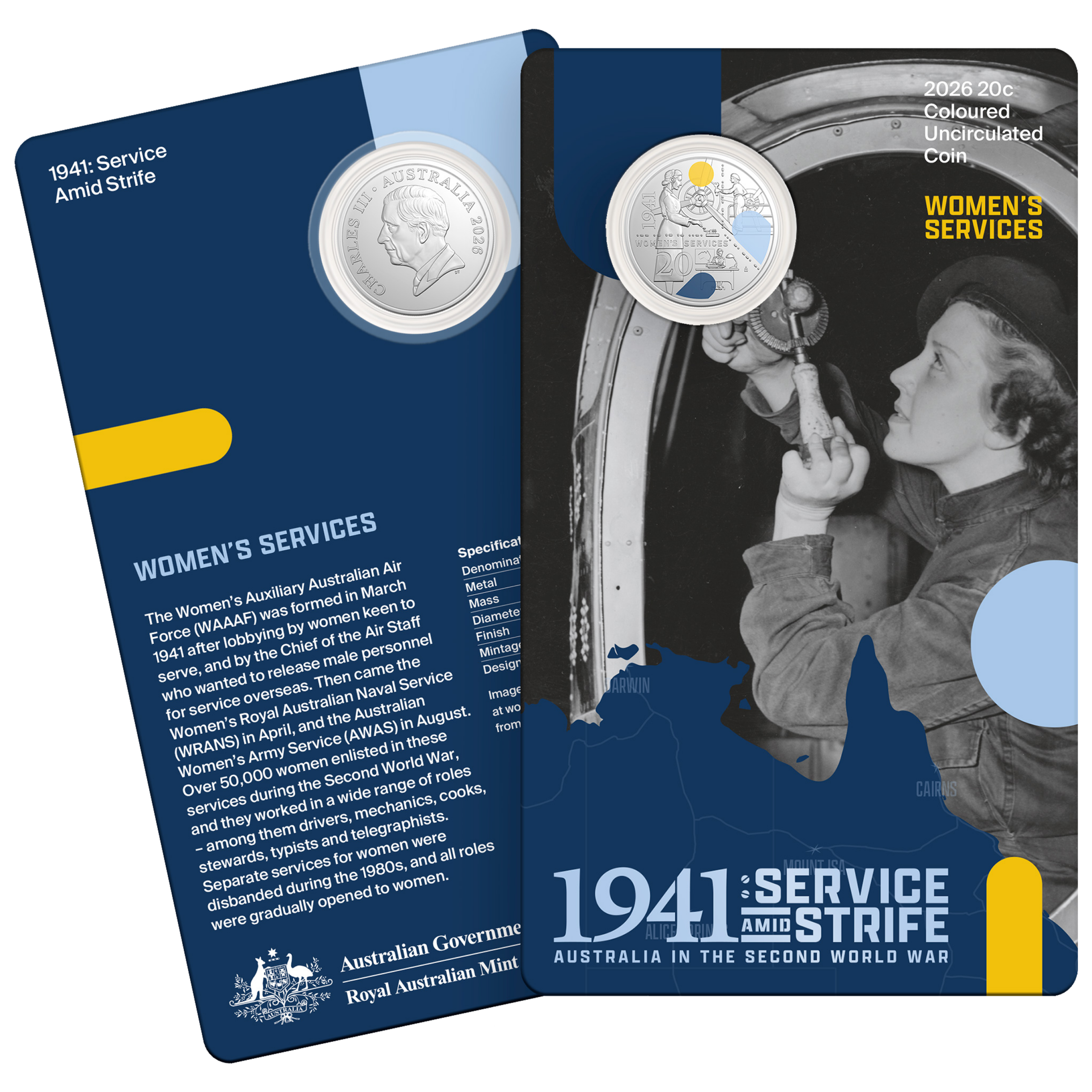 2026 Women’s Services 20c commemorative coin packaging