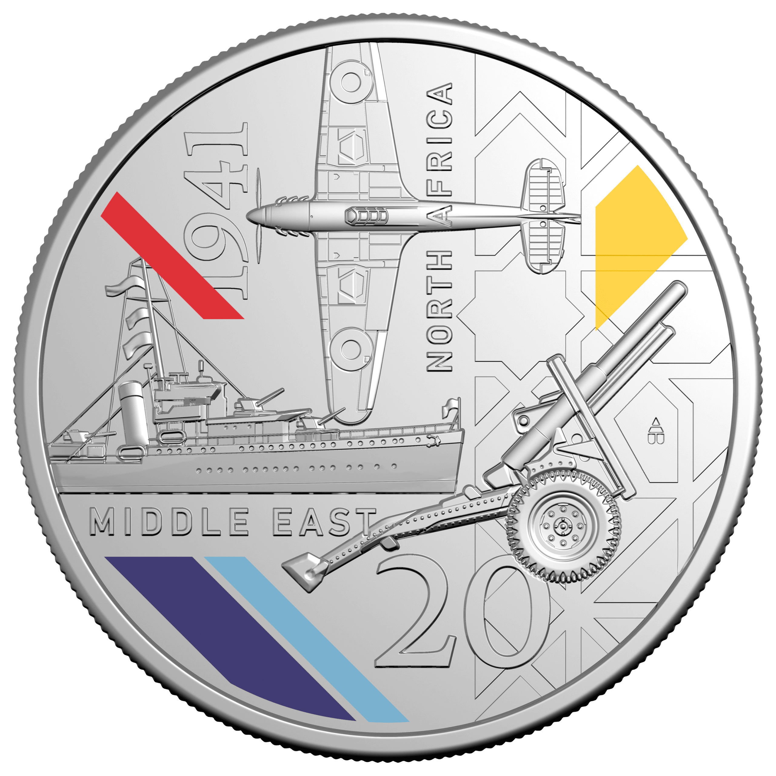 Commemorative coin featuring WWII Middle East campaign imagery