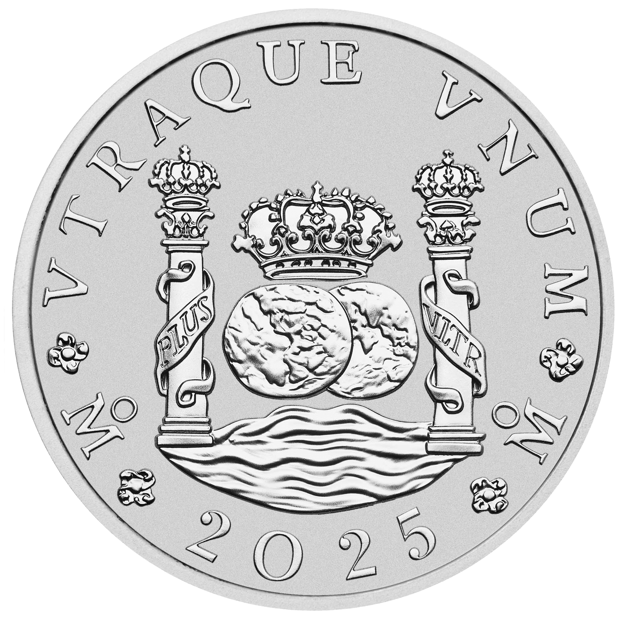 2025 commemorative coin with pillars and globes