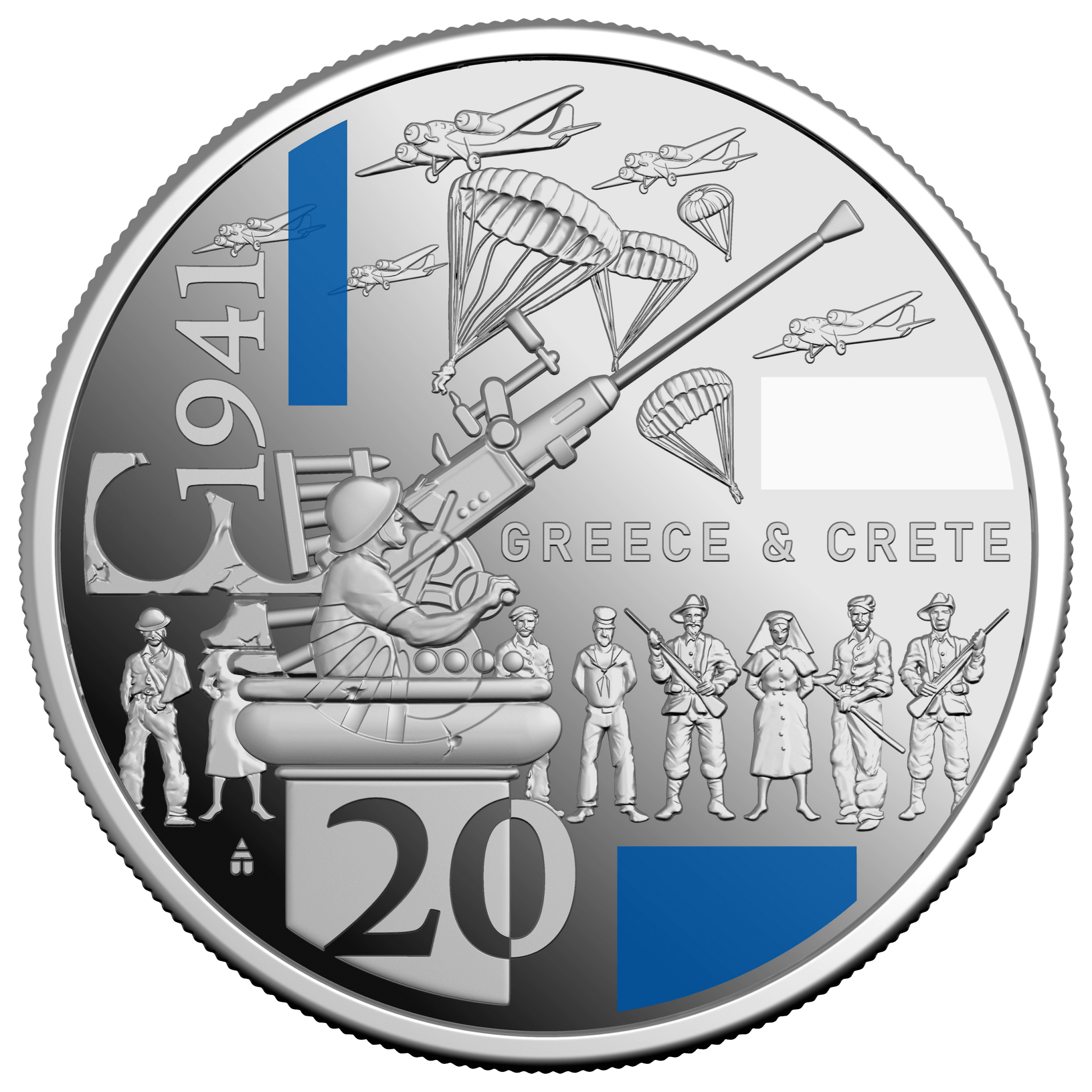 Commemorative coin depicting Battle of Crete 1941