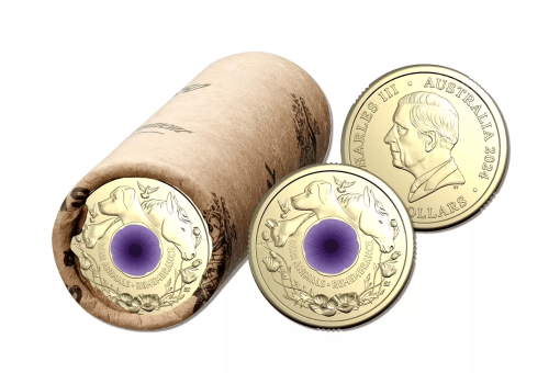 2024 purple poppy war animals remembrance coloured coin mint roll