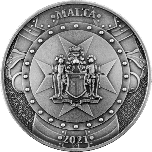 2021 malta knights of the past 2oz. 9999 antiqued silver high relief coin - 10 euro - image 3