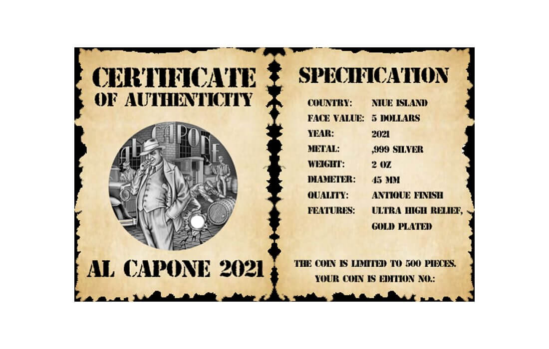 2021 Niue Al Capone Gangster 2oz Silver Antique Finish