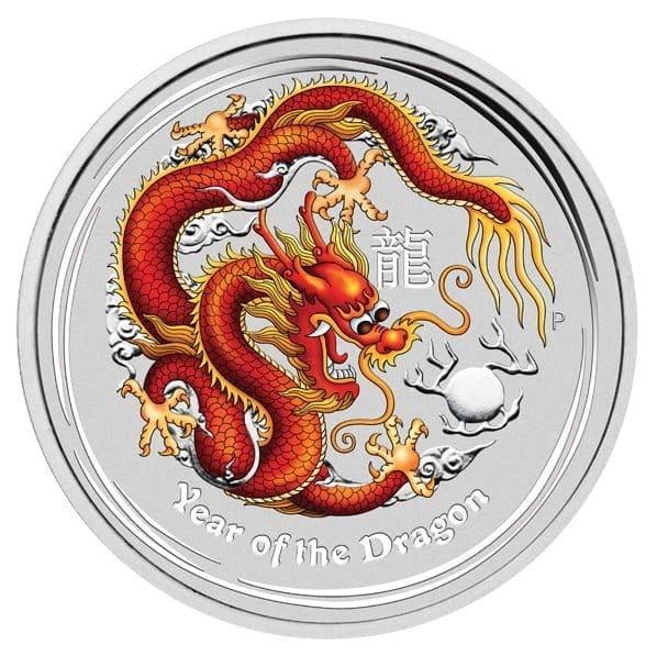 Year of the Dragon 2oz .999 Coloured Silver Bullion Coin