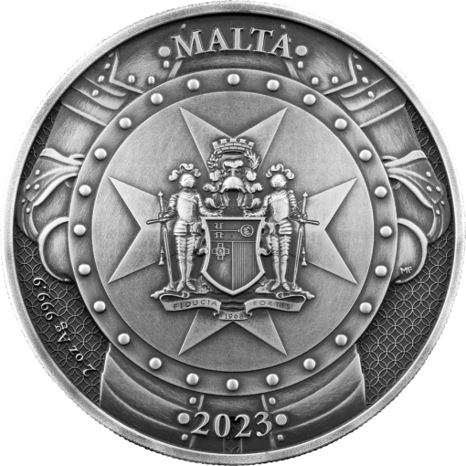 23mkotp2ogsc 2023-malta-knights-of-the-past-2oz-antiqued-gilded-