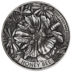 24R55AAA 2024-honey-bee-2-kilo-silver-antiqued-high-relief-coin 