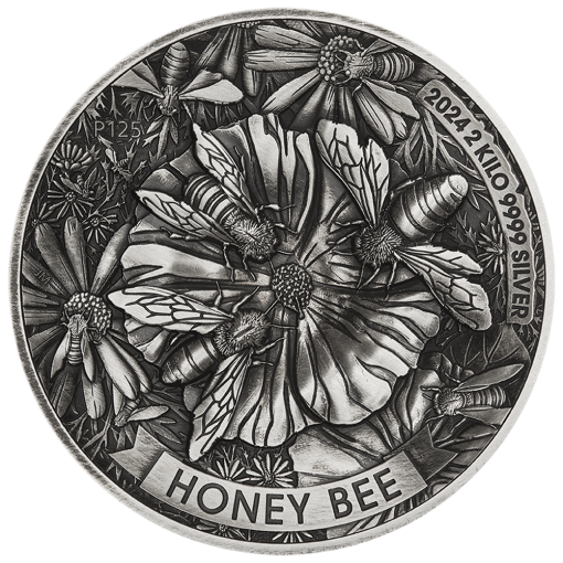 24r55aaa 2024-honey-bee-2-kilo-silver-antiqued-high-relief-coin