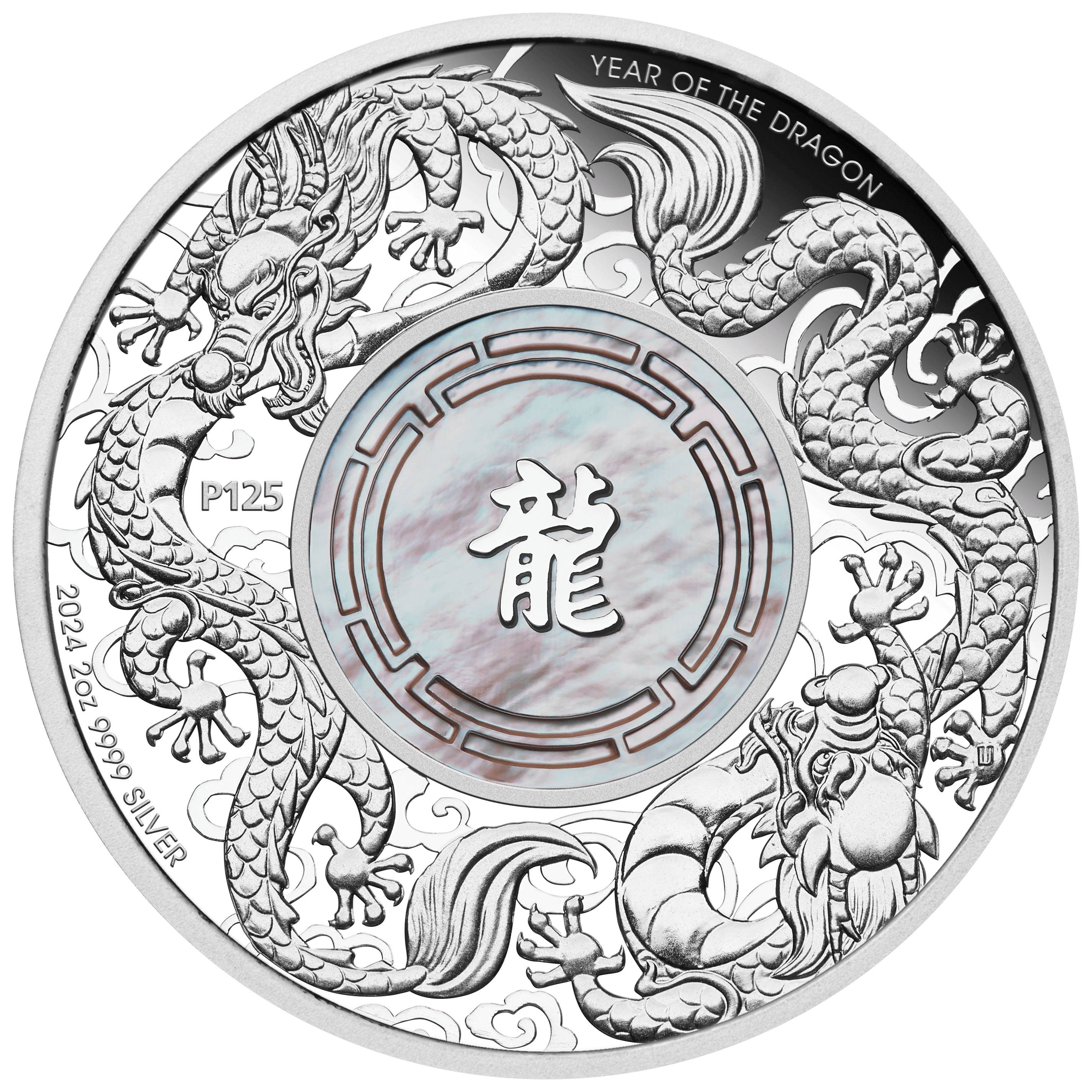 2024 Double Dragon with Mother of Pearl 2oz Silver Proof Coin