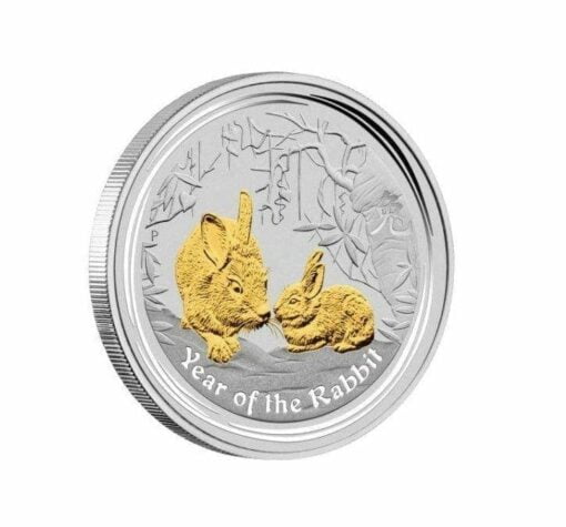 2011 Year of the Rabbit 1oz .999 Silver Coin Gilded Edition - Australian Lunar Series II - Perth Mint 1