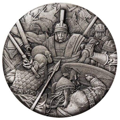 2018 Warfare – Roman Legion 2oz .9999 Silver Antiqued High Relief Rimless Coin