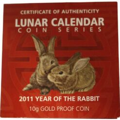 2011 year of the rabbit 10g. 9999 rectangular gold proof coin - lunar calendar coin series - perth mint