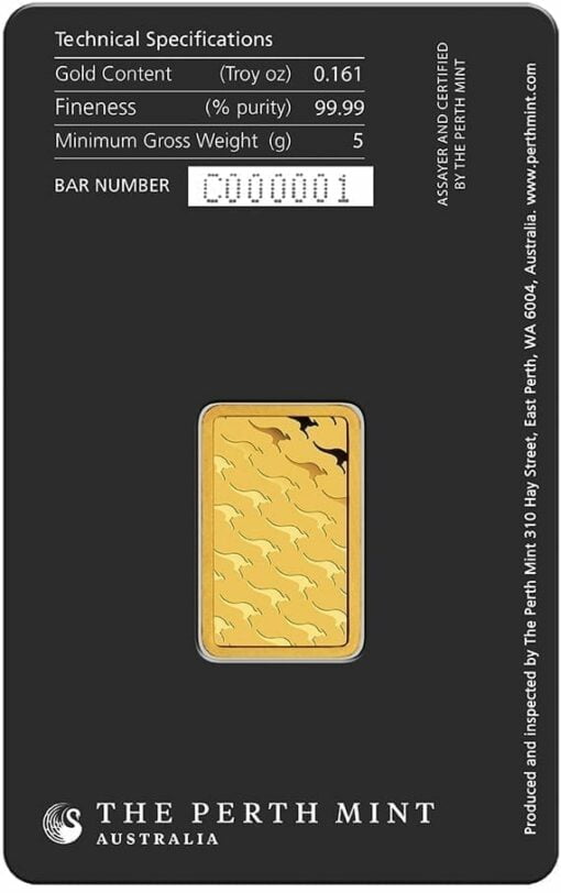 Perth Mint Kangaroo 5g .9999 Gold Minted Bullion Bar 2
