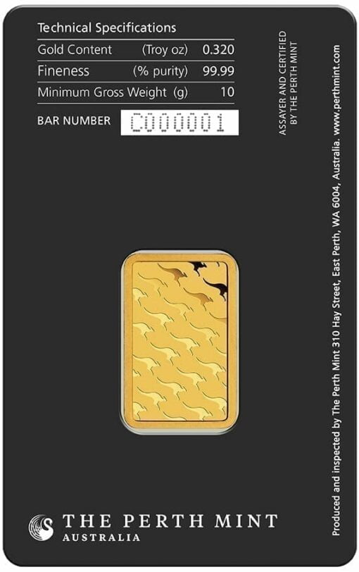 Perth Mint Kangaroo 10g .9999 Gold Minted Bullion Bar 2