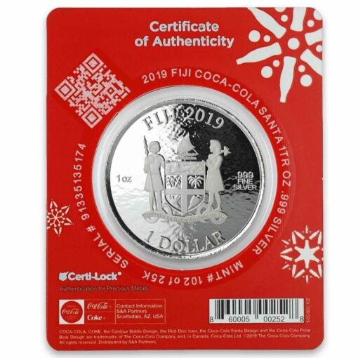 2019 1oz .999 Silver Coca-Cola Santa Holiday Coin - Limited Mintage Collectible 2
