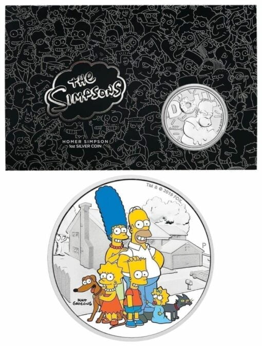 2019 The Simpsons The Family & Homer 2 Coin Set - Coloured 2oz & 1oz in Card 1