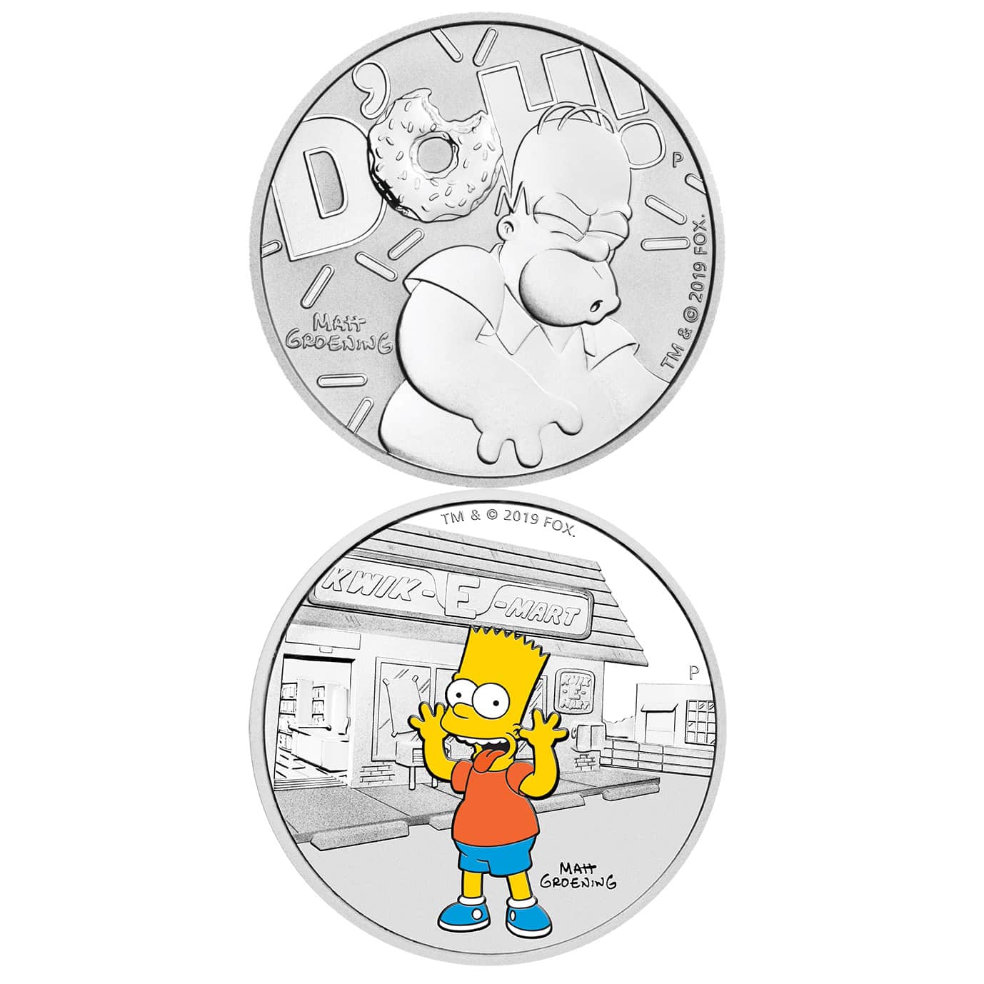 2019 The Simpsons - Bart & Homer 2 Silver Coin Set - Coloured 1oz & 1oz ...