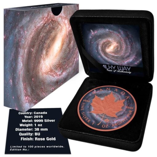 2019 Milky Way Maple Leaf Gilded 1oz .9999 Silver Coin 2