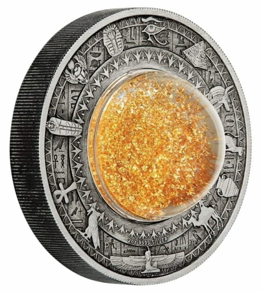 2019 Golden Treasures of Ancient Egypt 2oz .9999 Silver Antiqued Coin 2