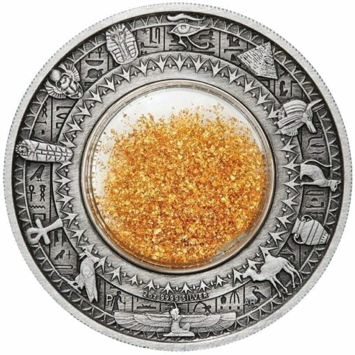 2019 Golden Treasures of Ancient Egypt 2oz .9999 Silver Antiqued Coin 1