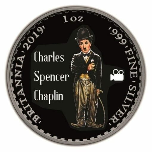 2019 Charlie Chaplin Britannia Black Ruthenium 1oz .999 Silver Coin 1