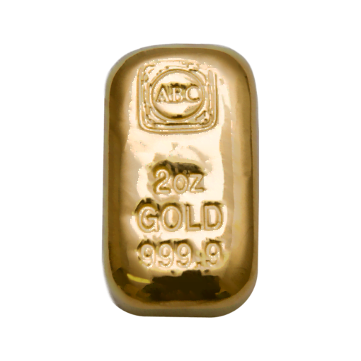 abc 2oz .9999 gold cast bullion bar