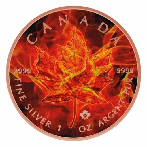 2019 Burning Maple Leaf 1oz Rose Gold Gilded Silver Coin 1
