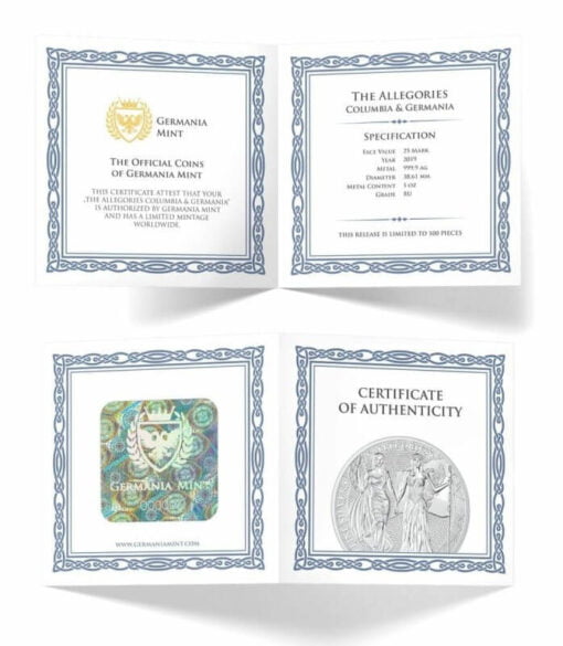 2019 The Allegories - Columbia & Germania 5oz .9999 Silver Coin 4