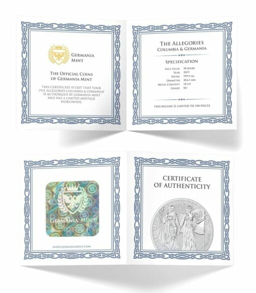 2019 The Allegories - Columbia & Germania 10oz .9999 Silver Coin 3