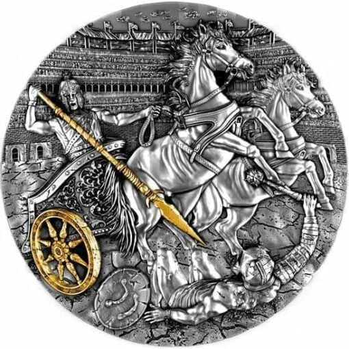 2019 Chariot 2oz .999 Gilded Ultra High Relief Antiqued Silver Coin 1