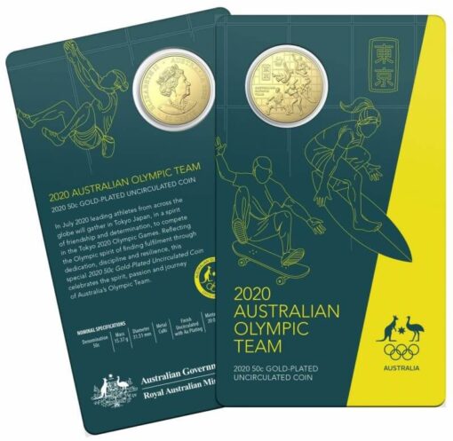 2020 50c Australian Olympic Team Round Gold Plated Uncirculated Coin - CuNi 4