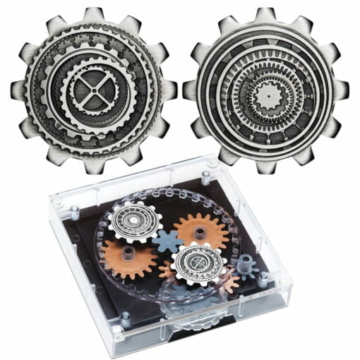 2020 Industry in Motion 1oz .9999 Silver Gear Shaped Antiqued Two Coin Set 1
