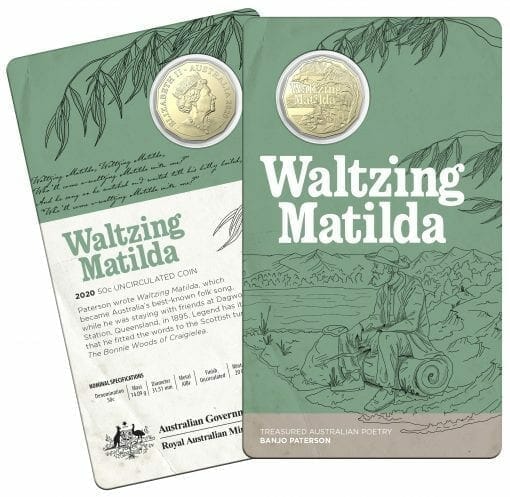 2020 50c Banjo Paterson - Waltzing Matilda Uncirculated Coin in Card - AlBr 2